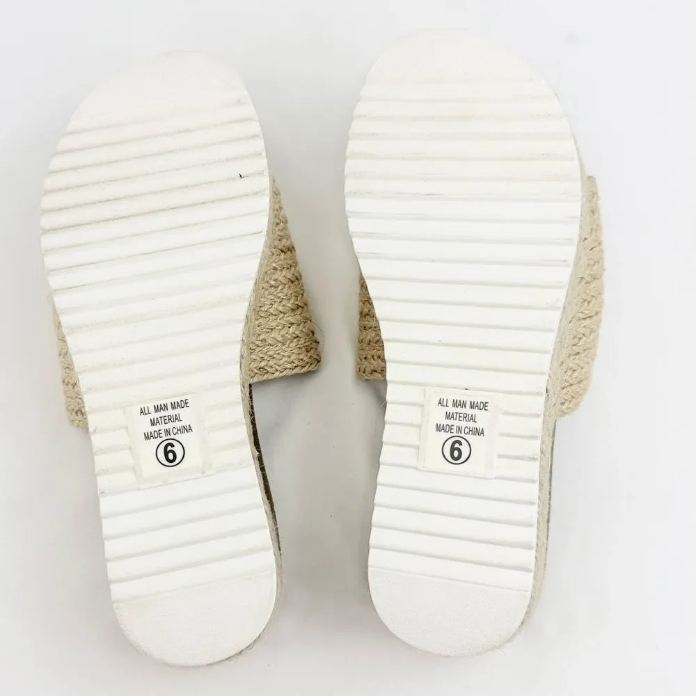 Soda PROCESS Beige Jute Open Toe Platform Espadrille Slide Sandals